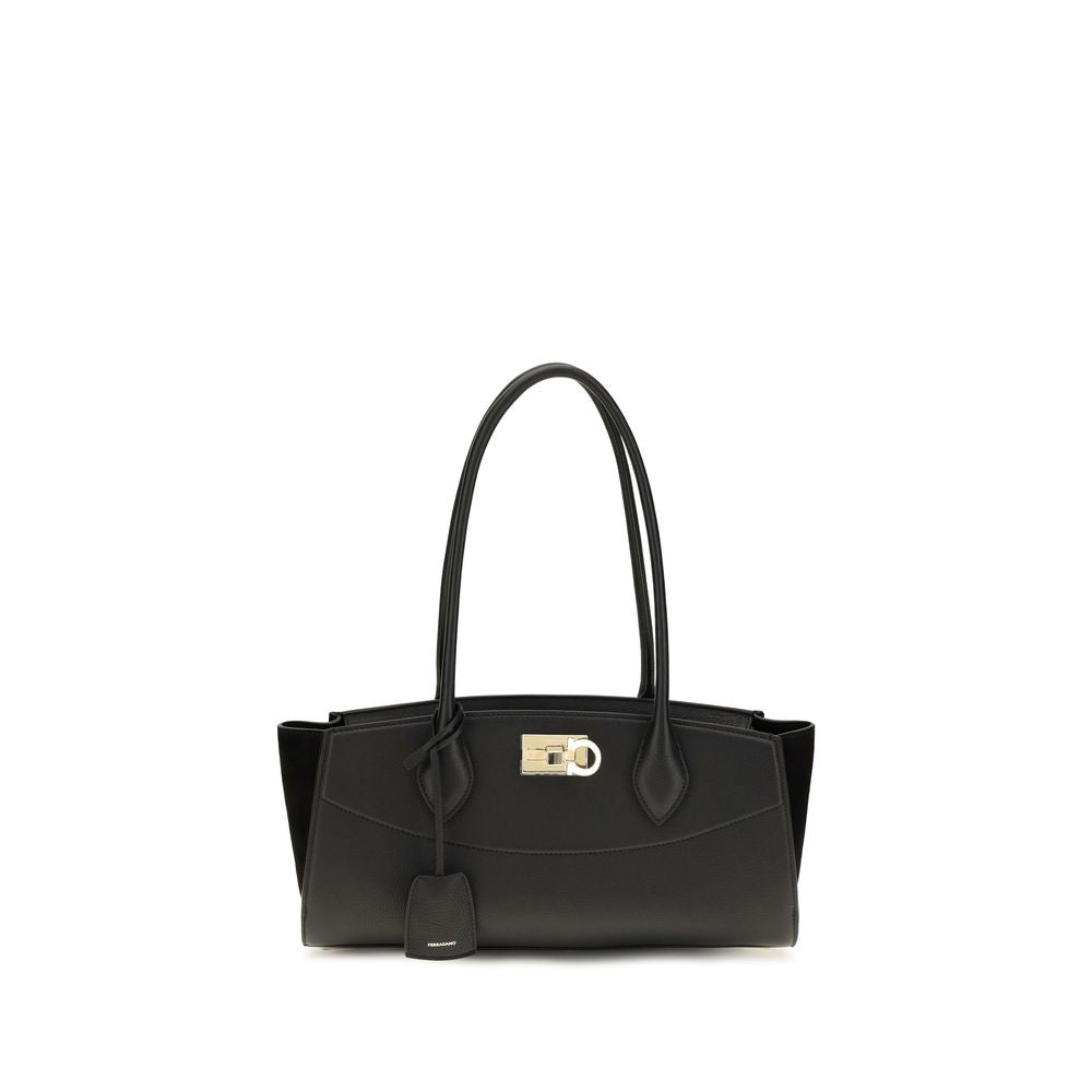 Bolso de hombro Ferragamo de piel de becerro negra Bos Taurus