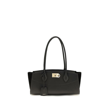 Bolso de hombro Ferragamo de piel de becerro negra Bos Taurus