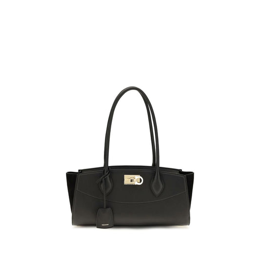 Bolso de hombro Ferragamo de piel de becerro negra Bos Taurus