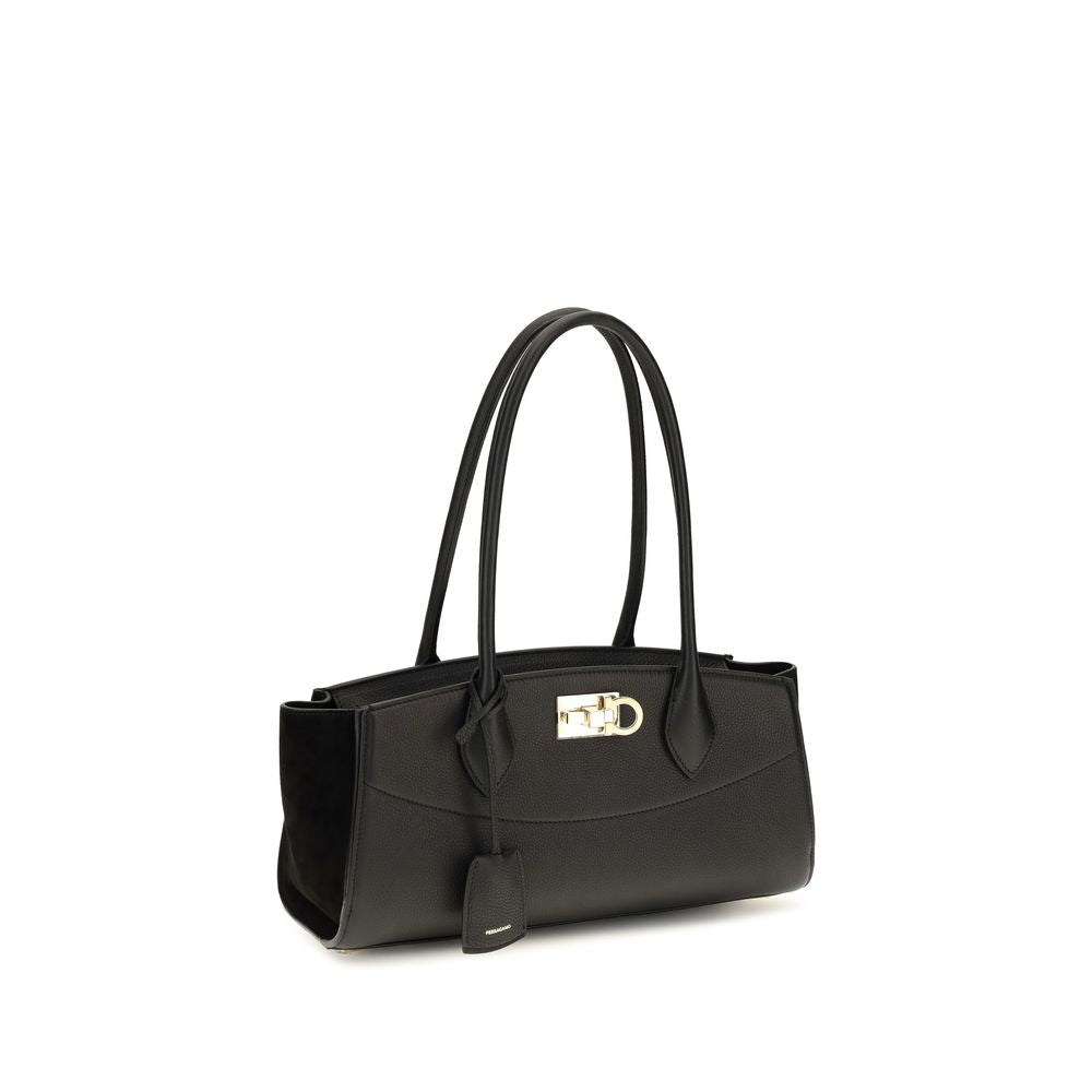Bolso de hombro Ferragamo de piel de becerro negra Bos Taurus
