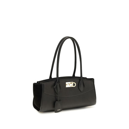 Bolso de hombro Ferragamo de piel de becerro negra Bos Taurus