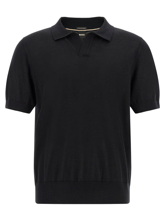 Polo Hugo Boss De Lana Virgen De Merino Extrafina Negro