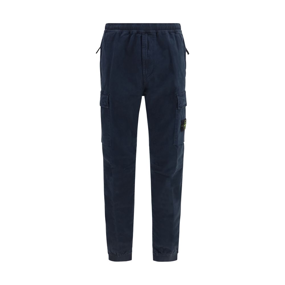 Stone Island Men's Blue Cotton Cargo Trousers with Straight Leg