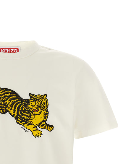 Camiseta Kenzo De Algodón Blanca Con Estampa De Tigre