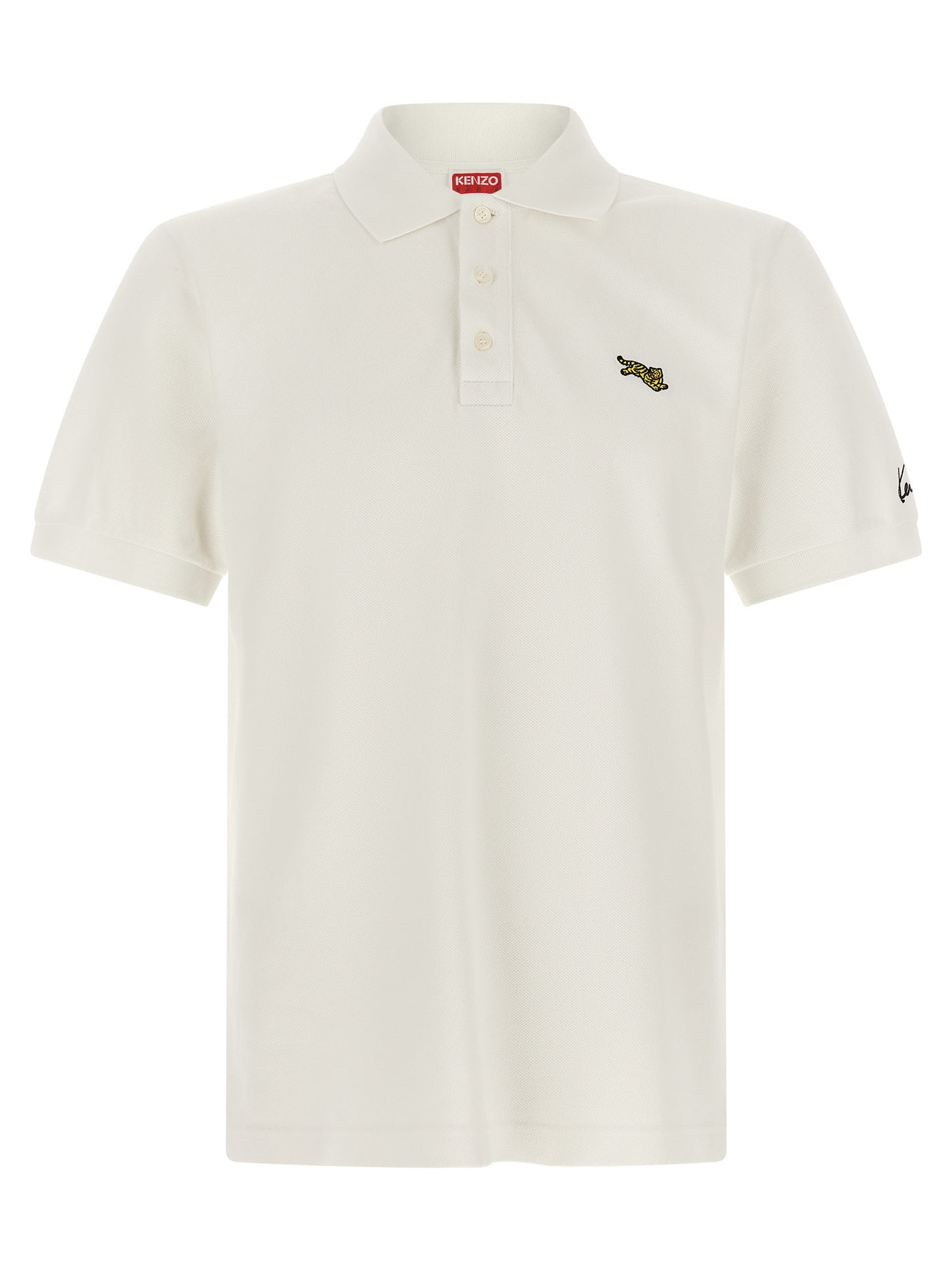 White Kenzo Piqué Cotton Polo Shirt Happy Tiger Collection