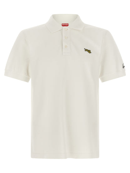 White Kenzo Piqué Cotton Polo Shirt Happy Tiger Collection
