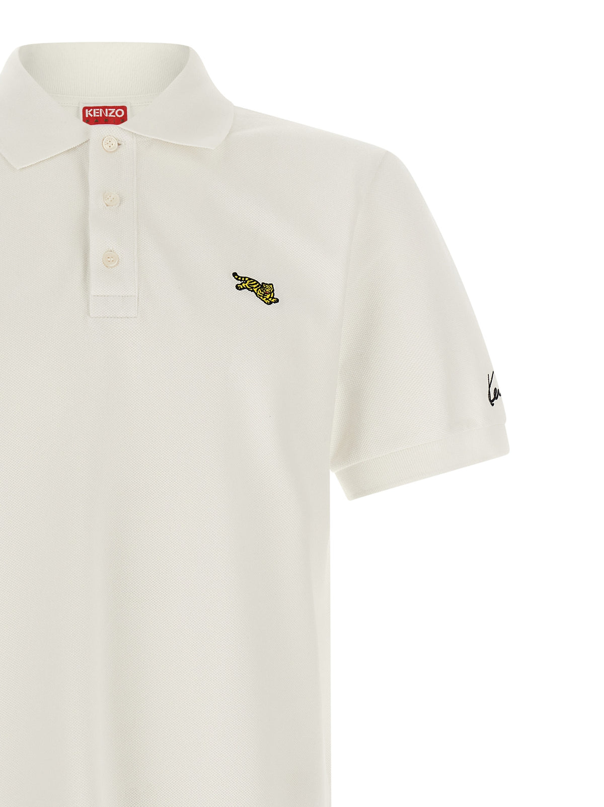 White Kenzo Piqué Cotton Polo Shirt Happy Tiger Collection