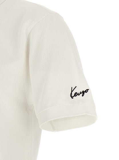White Kenzo Piqué Cotton Polo Shirt Happy Tiger Collection