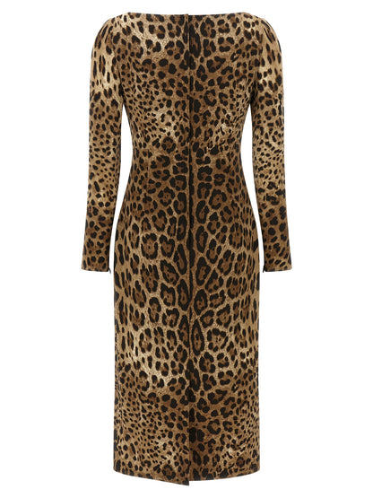 Vestido midi marrón de viscosa de Dolce & Gabbana