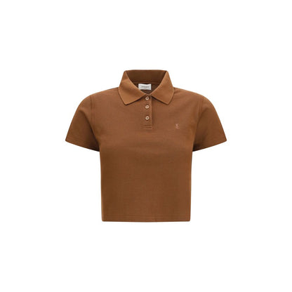 Polo de algodón marrón Saint Laurent