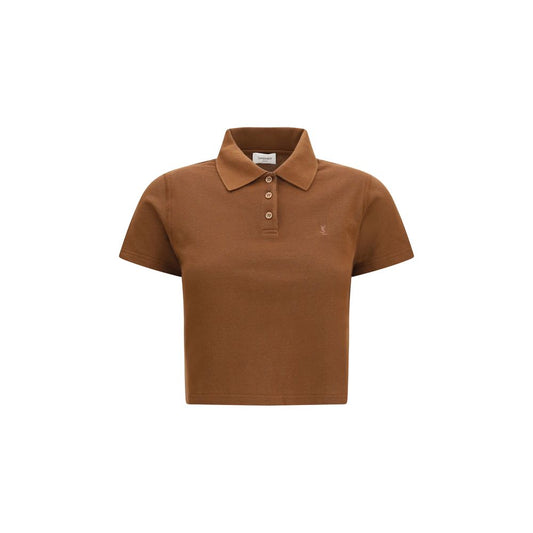 Polo de algodón marrón Saint Laurent