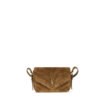 Bolso de hombro de cuero de gamuza marrón Saint Laurent