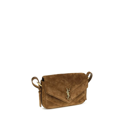 Bolso de hombro de cuero de gamuza marrón Saint Laurent