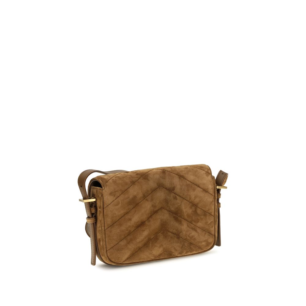 Bolso de hombro de cuero de gamuza marrón Saint Laurent