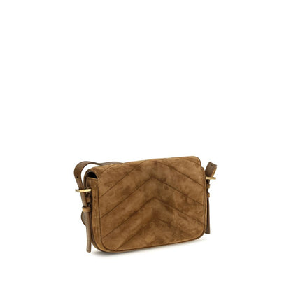 Bolso de hombro de cuero de gamuza marrón Saint Laurent