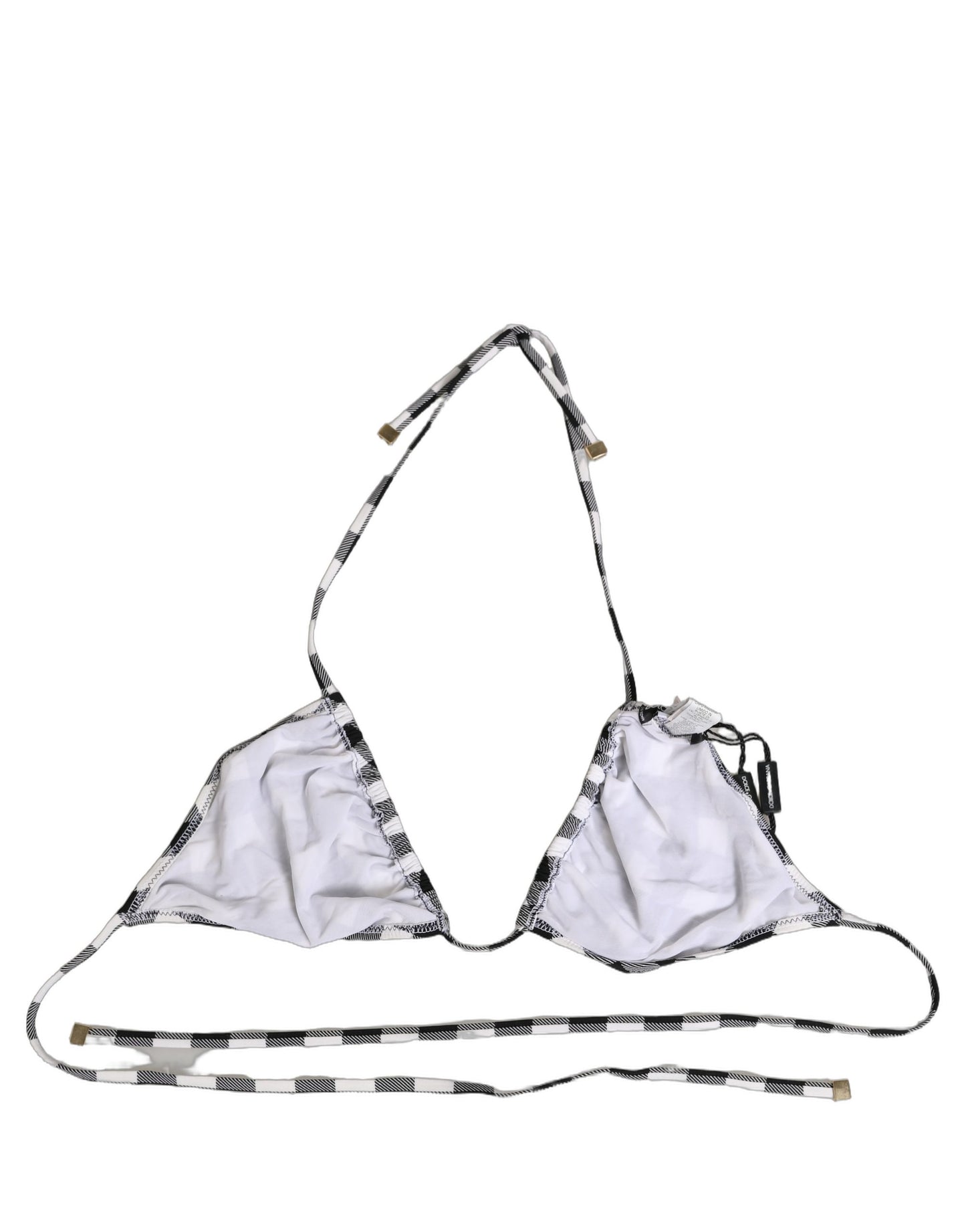Top de bikini de cuello halter a cuadros blanco y negro de Dolce & Gabbana