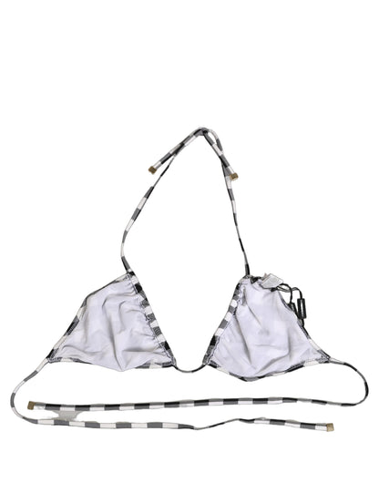 Top de bikini de cuello halter a cuadros blanco y negro de Dolce & Gabbana
