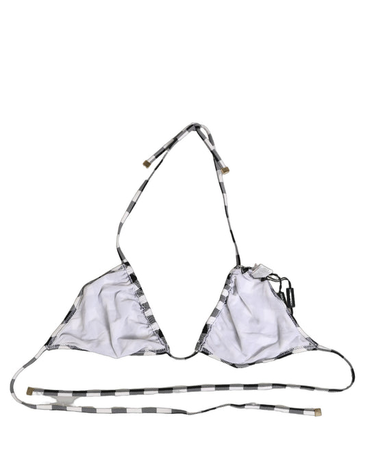 Top de bikini de cuello halter a cuadros blanco y negro de Dolce & Gabbana