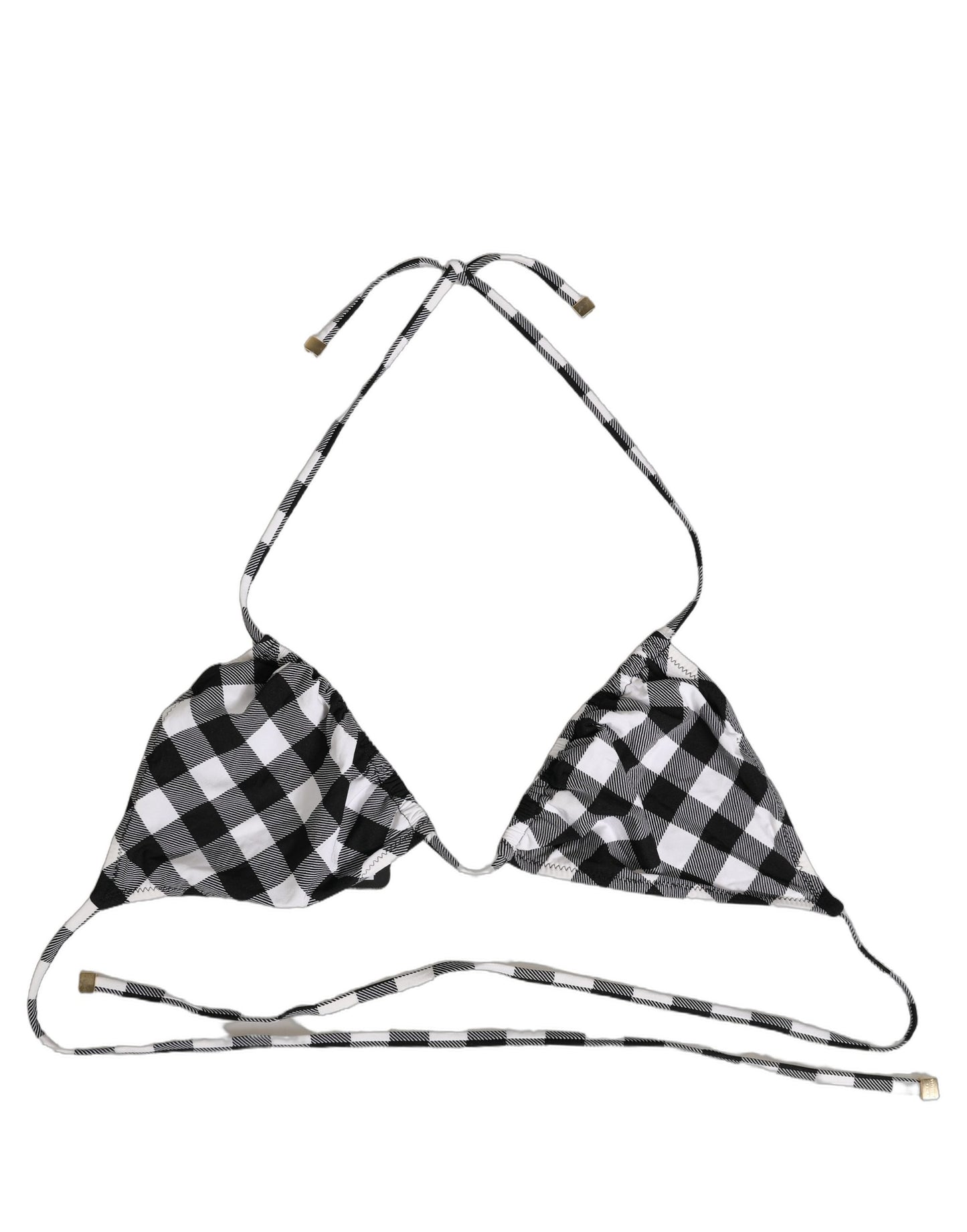 Top de bikini de cuello halter a cuadros blanco y negro de Dolce & Gabbana