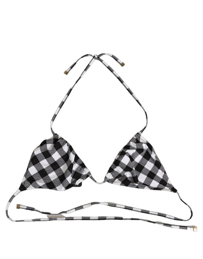 Top de bikini de cuello halter a cuadros blanco y negro de Dolce & Gabbana