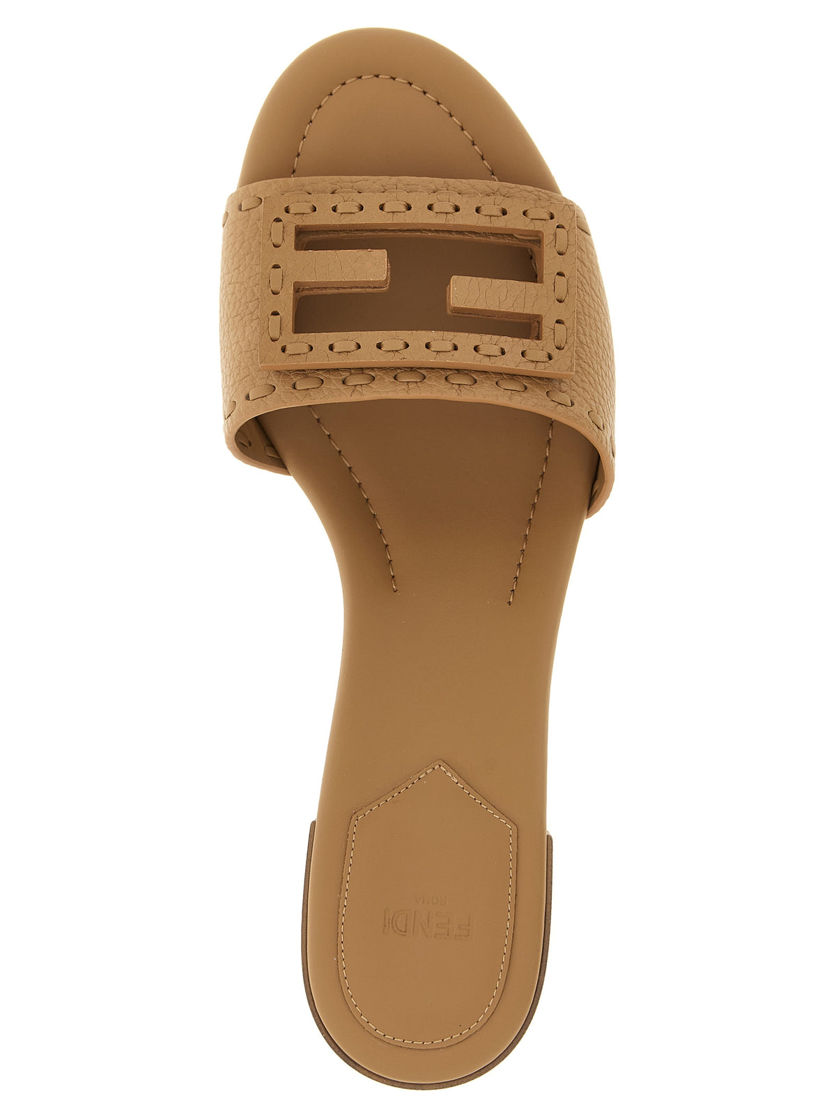 Sandalias Planas Fendi De Piel De Ternera Beige Colección Baguette