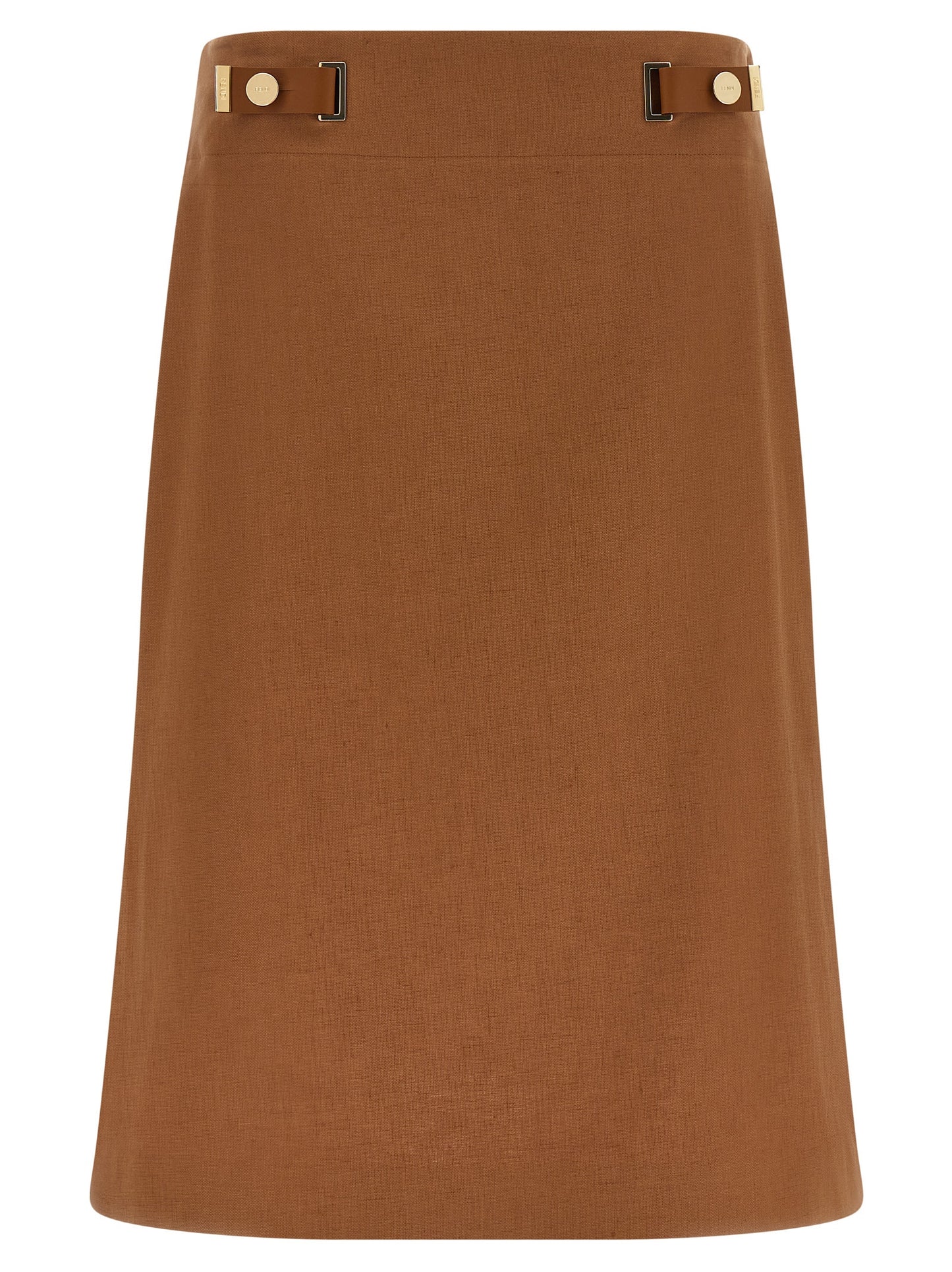Falda midi de lino marrón Fendi