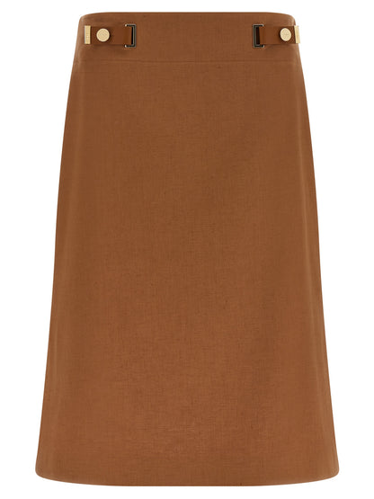 Falda midi de lino marrón Fendi