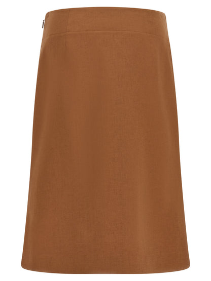 Falda midi de lino marrón Fendi