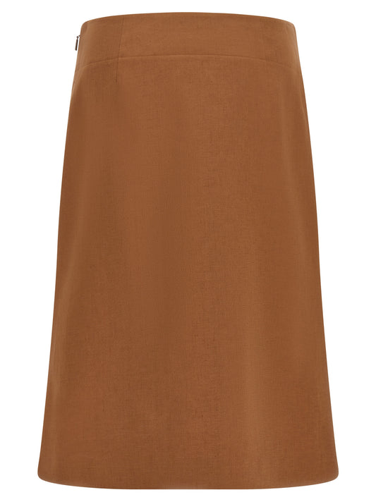 Falda midi de lino marrón Fendi