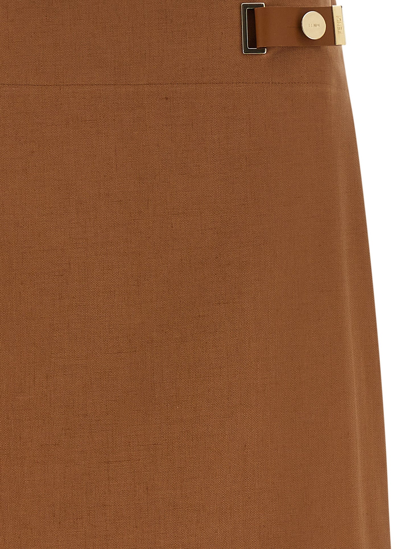 Falda midi de lino marrón Fendi