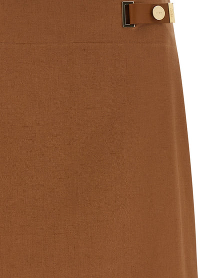 Falda midi de lino marrón Fendi