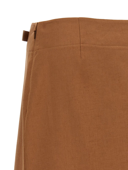Falda midi de lino marrón Fendi