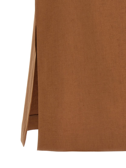 Falda midi de lino marrón Fendi