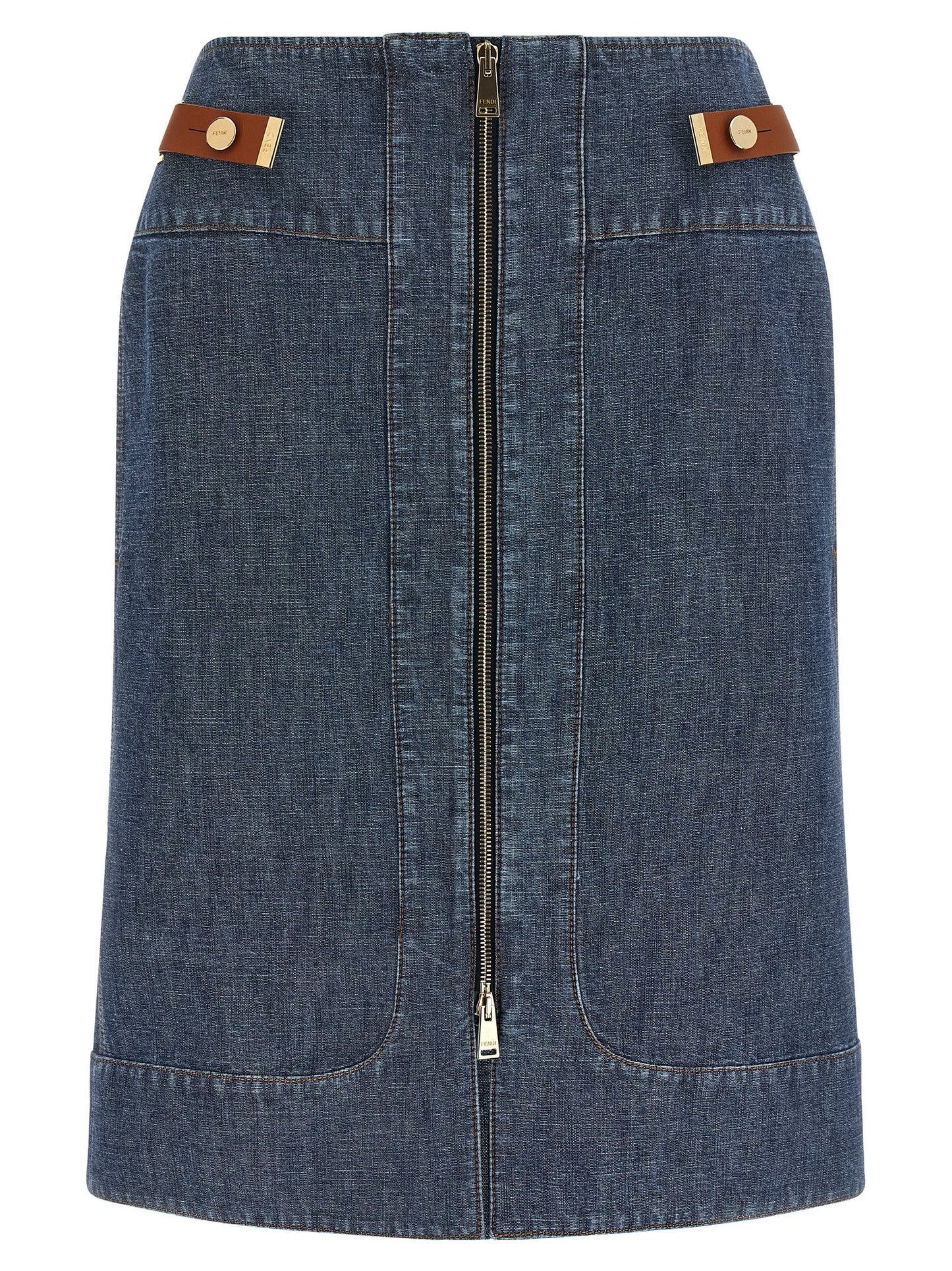 Falda midi de algodón azul Fendi