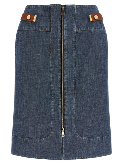 Falda midi de algodón azul Fendi