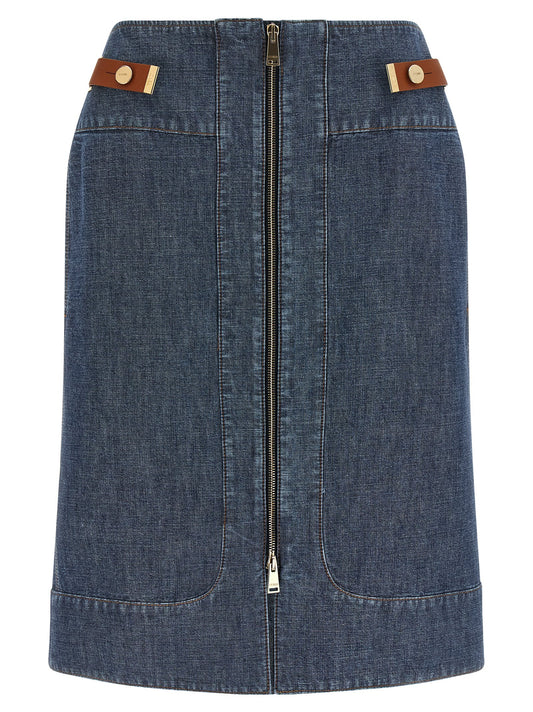 Falda midi de algodón azul Fendi