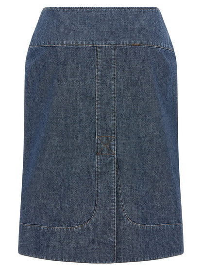 Falda midi de algodón azul Fendi
