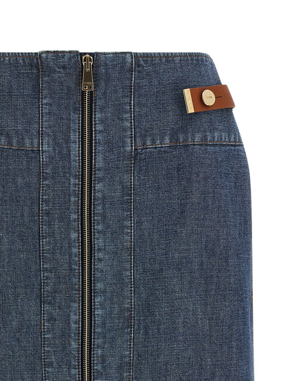 Falda midi de algodón azul Fendi