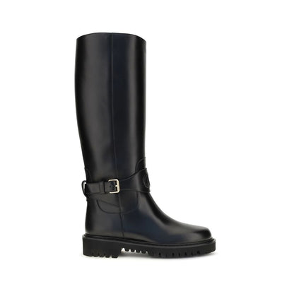 Valentino Garavani Botas Planas De Piel De Ternera Bos Taurus Negras