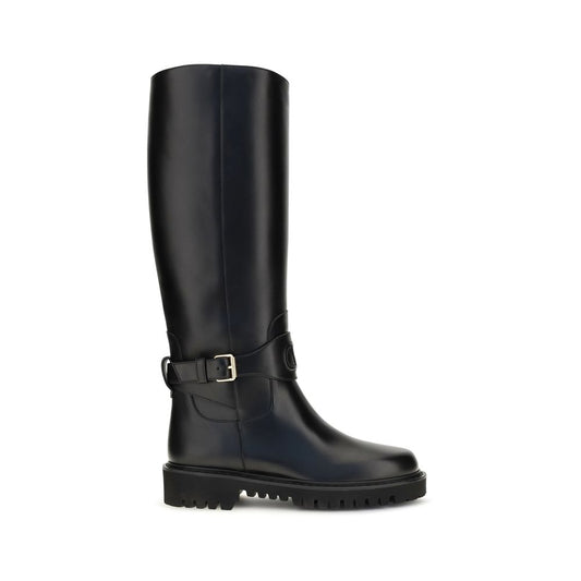 Valentino Garavani Botas Planas De Piel De Ternera Bos Taurus Negras