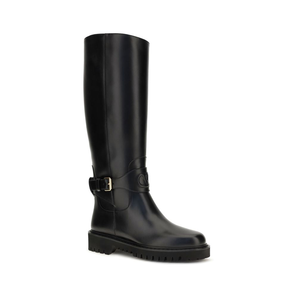 Valentino Garavani Botas Planas De Piel De Ternera Bos Taurus Negras