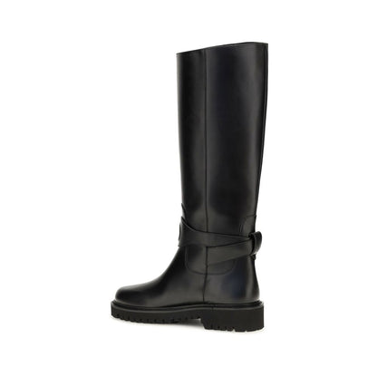 Valentino Garavani Botas Planas De Piel De Ternera Bos Taurus Negras