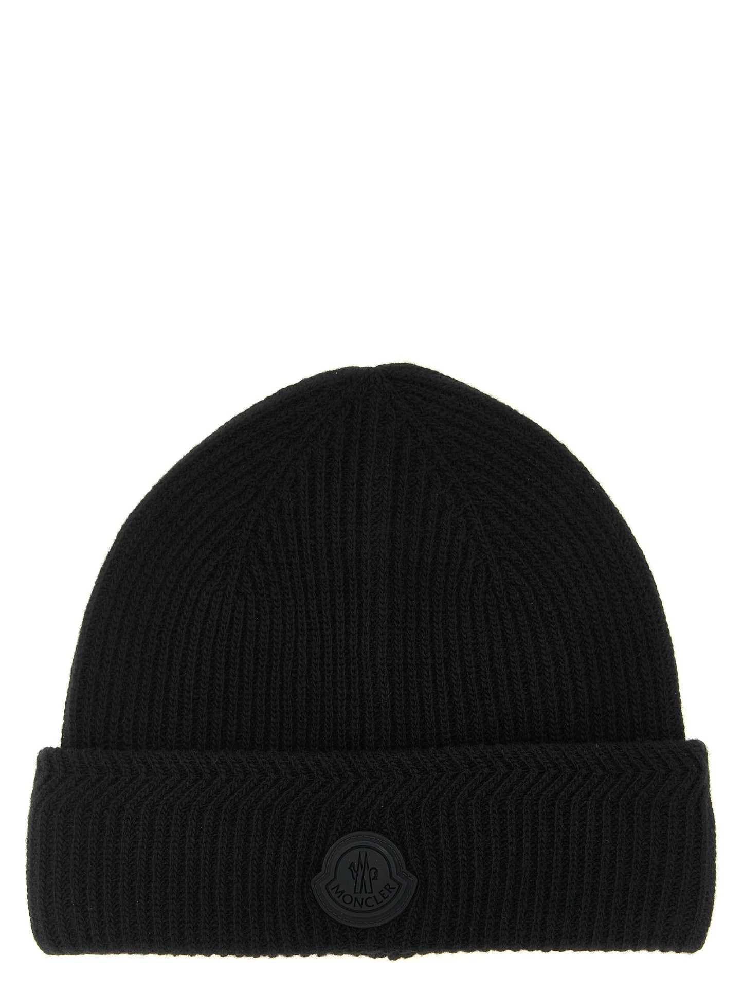Moncler Bonnet en Laine Vierge Noir avec Bord Replié