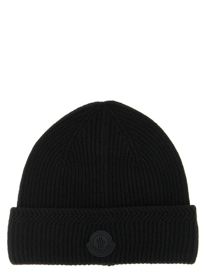 Moncler Bonnet en Laine Vierge Noir avec Bord Replié