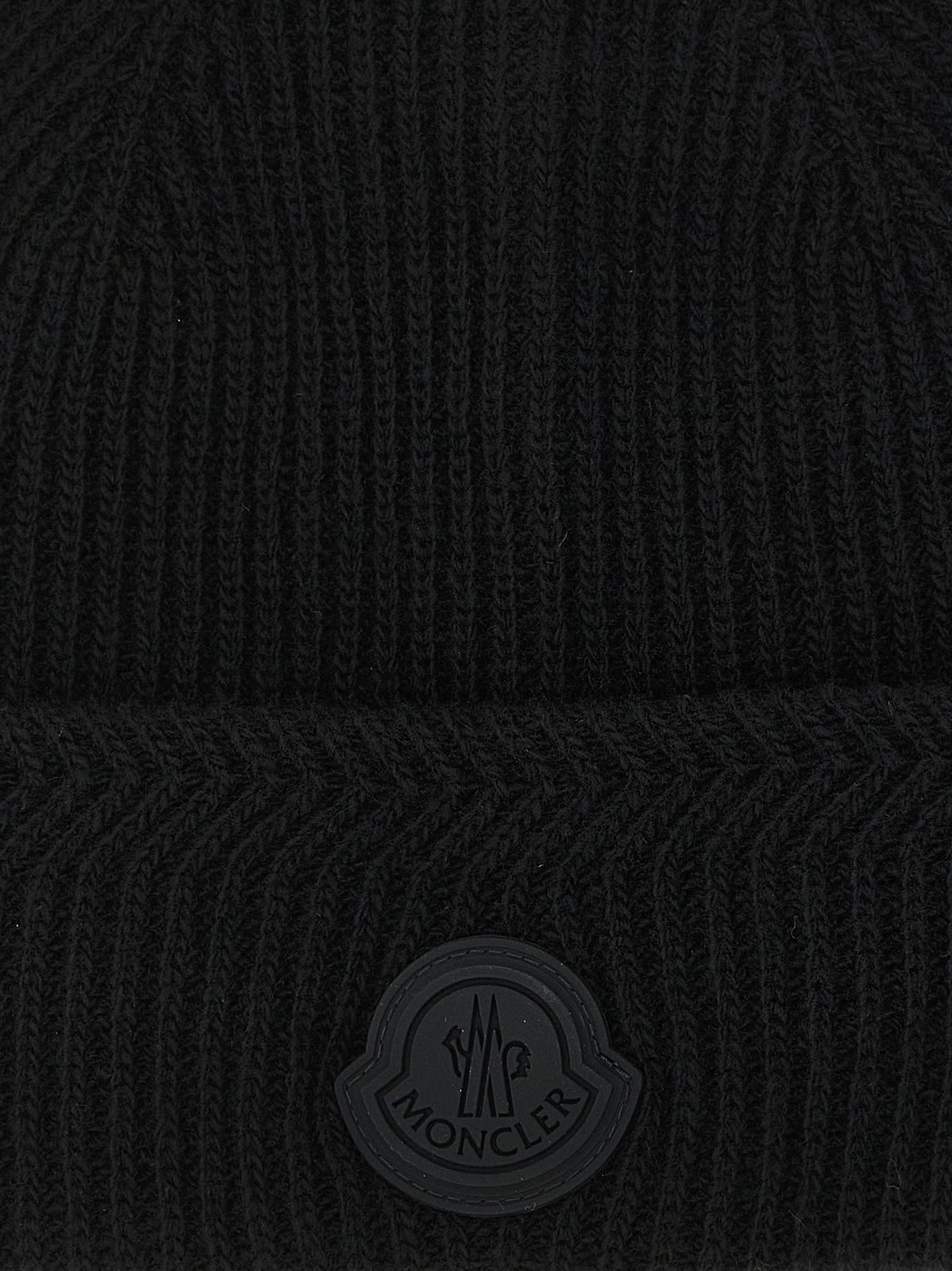 Moncler Bonnet en Laine Vierge Noir avec Bord Replié