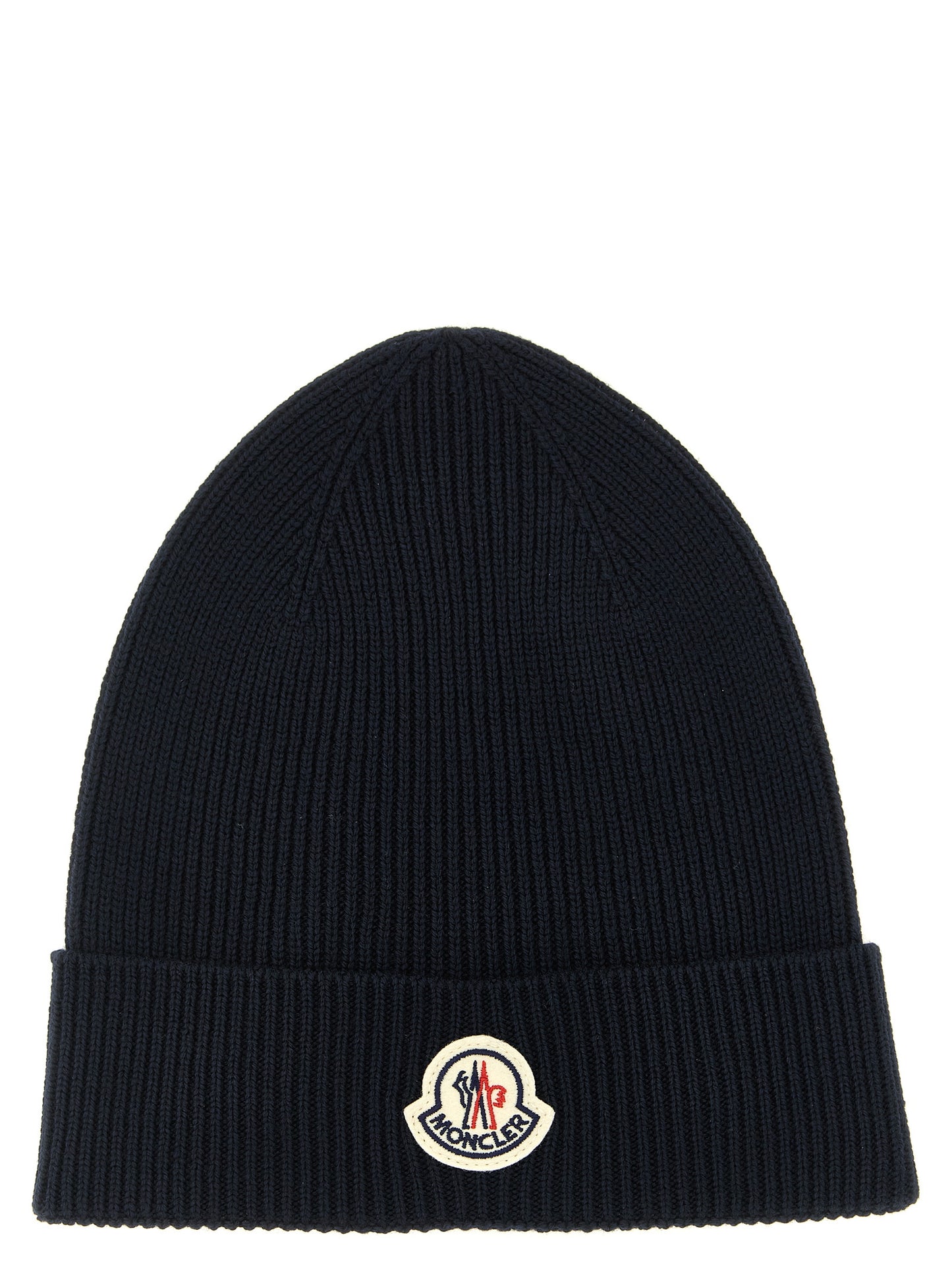 Moncler Bonnet en Laine Vierge Bleu Marine Côtelé