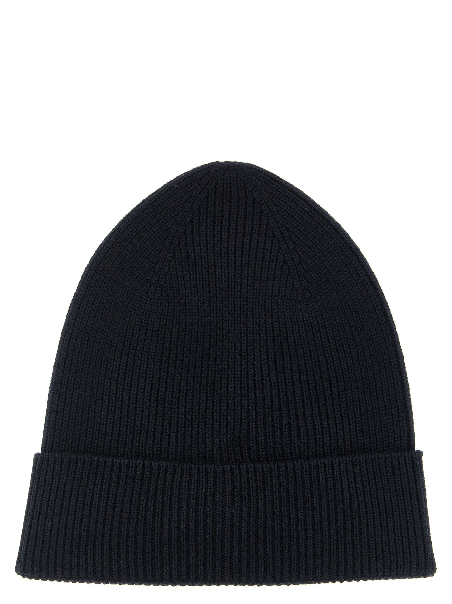 Moncler Bonnet en Laine Vierge Bleu Marine Côtelé