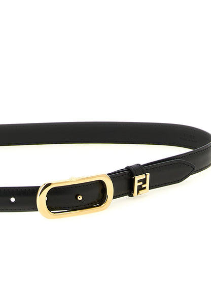 Ceinture fine Fendi en cuir de veau noir