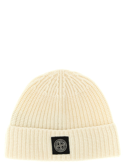 Stone Island Virgin Wool Beanie White Thermal Insulation