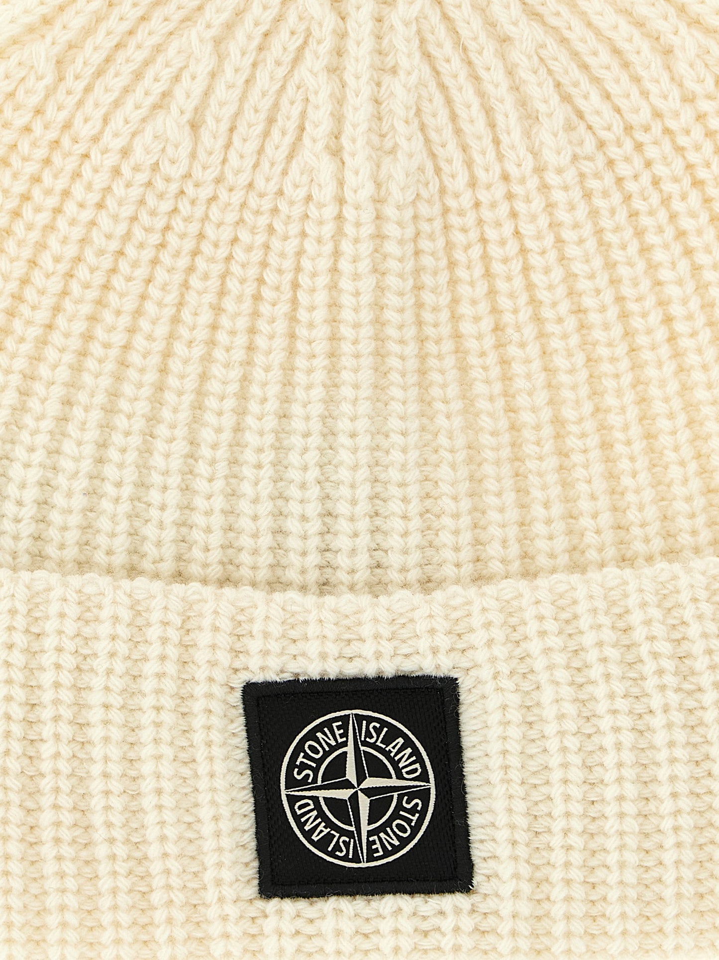 Stone Island Virgin Wool Beanie White Thermal Insulation
